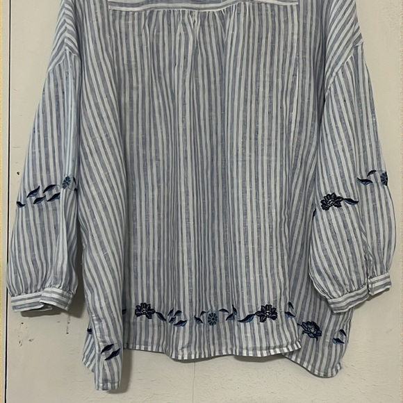 J. Jill Love Linen Blues Striped and Embroidered 3/4 Sleeve Blouse Size 3X - Picture 8 of 10